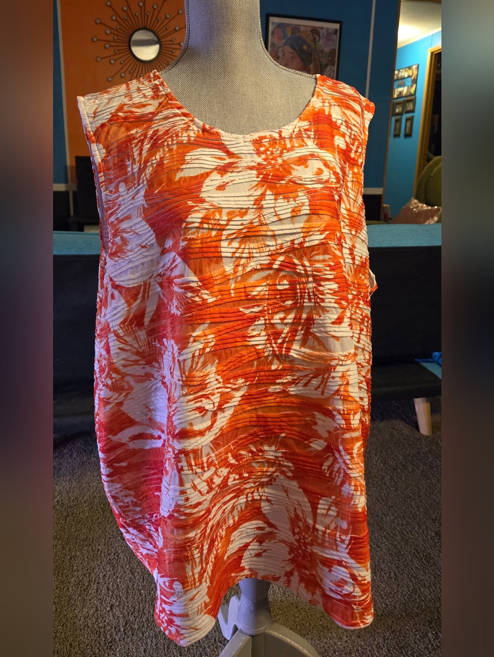 CJ Banks 4X-Large Top Floral Sleeveless Stretch Scoop Neck Textured Semi-Sheer